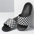 Vans Men's Checkerboard La Costa Slides True White Black detail view