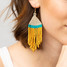 Glass Beads And Thread Stripe Fringe Earrings - Yellow Turquoise