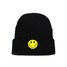 Embroidered Smiley Face Beanie - Black