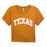 TYLER'S Women's Texas Arch Crop Tee in white with graphic print