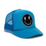 Local Beach Bolt Smiley Face Trucker Hat in yellow and black angle view