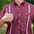 Texas Standard Men's Guayabera Libre Shirt Maroon worn view