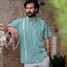 Texas Standard Men's Guayabera Libre Shirt Costa Teal side view