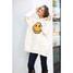 Smiley Soft Luxury Blanket Hoodie in gray angled view showing front design