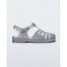 The Mini Melissa Little Kids Possession Shiny Sandal in the colorway Glitter Clear