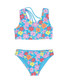 Feather 4 Arrow Girls' Springtime Floral Reversible Bikini Set in blue grotto colorway