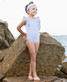 Ruffle Butts Toddler Girls' Waterfall One Piece Swimsuit in periwinkle colorway