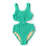 Shade Critters Girls' Crinkle Texture Cinched Ring Monokini in green colorway