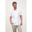The San Cristobal Men's Positano Classic Guayabera Shirt in the White and Blue Mini Check pattern with Blue Stitching The San Cristobal Men's Positano Classic Guayabera Shirt in the White and Blue Mini Check pattern with Blue Stitching