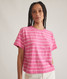 Marine Layer Women's Sadie Vintage Stripe Slub Crop Tee in Pink Stripe colorway