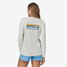 Patagonia Women's Capilene Cool Daily Graphic Long Sleeve Shirt in Boardshort Logo Light Plume Grey: White colorway