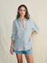 Faherty Women's Laguna Linen Relaxed Shirt in Blue Lucy Stripe colorway Faherty Women's Laguna Linen Relaxed Shirt in Blue Lucy Stripe colorway