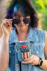 Puffin Drinkwear The Denim Vest Merica Koozie red white and blue flat lay