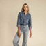 Sendero Provisions Co. Women's Yoakam Pearl Snap Top in Faded Worn Wash, side detail