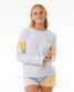 Rip Curl Women's High Tide Raglan Crew Pullover in Light Grey Heather colorway