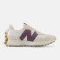 The New Balance Women's 327 Sneakers in Linen and Sea Salt / Dark Ice wine