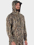 Duck Camp Men's Contact Softshell Jacket in Woodland Camo back view
