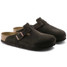 Birkenstock Women's Boston Soft Footbed Clogs Mocha Brown Suede three-quarter view