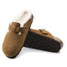 The Birkenstock Women's Boston Shearling Clogs in Mink Brown Suede