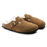 The Birkenstock Women's Boston Shearling Clogs in Mink Brown Suede