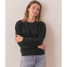 Marine Layers Women's Corbet Quilted Puff Sleeve Crewneck in Black
