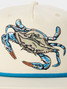 Duck Camp Blue Crab Snapback Hat in Ivory White, detail view