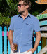 The Criquet Men's Corduroy Pearl Snap Short Sleeve Shirt in Harbor Blue