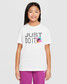 The Nike Kids' Brandmark 1 Just Do It Tee in White The Nike Kids' Brandmark 1 Just Do It Tee in White