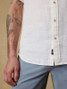 Faherty Men's Palma Linen Short Sleeve Shirt Bright White Basketweave detail