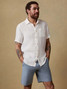Faherty Men's Palma Linen Short Sleeve Shirt Bright White Basketweave flat lay
