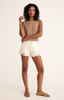 Z Supply Women's Classic Hi Rise Denim Shorts in Off White front view