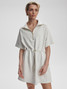 Varley Women's Paisley Half Zip Dress in ivory marl, side view