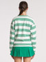Thrive Societe Women's Stripped V-Neck Pullover in Fern