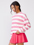 Thrive Societe Women's Stripped V-Neck Pullover in Solar Pink White