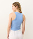 Marine Layer Women's Lexi Rib Sun-In High Neck Stripe Tank in Tide White Stripe