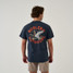 Burlebo Men's Old School Duck Hunt Tee in Heather Navy front view