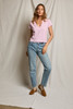 perfectwhitetee Women's Alanis V-Neck Tee in Sugar Pink, detail view