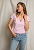 perfectwhitetee Women's Alanis V-Neck Tee in Sugar Pink, side view
