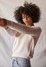 perfectwhitetee Women's Ziggy Inside Out Fleece Crew Pullover in Sugar detail view