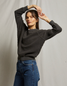 perfectwhitetee Women's Ziggy Inside Out Fleece Crew Pullover in Vintage Black back view