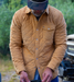 Criquet Men's Corduroy Quilted Shacket in Camel texture detail