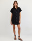 Bella Dahl Women's Roll Sleeve Pocket Shirt Dress in Vintage Black front view