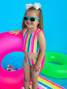 Ruffle Butts Girls' Rainbow Stripe Tankini front view
