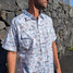 Western Aloha Men's Paniolo Short Sleeve Western Shirt White and Blue back view