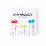 Ink & Alloy Tina Flower Beaded Trio Earring Set in Tomato, White, and Aqua