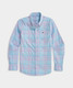 Vineyard Vines Boys' Performance Parrotfish Plaid Featherweight Shirt in Bahama Breeze back view