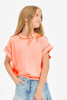 Good Girl Girls' Overlap Openback Top in Neon Coral front view