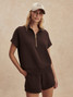 Varley Women's Ritchie Short Sleeve Sweatshirt in Coffee Bean brown front view