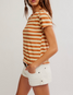 Free People Women's Nora Striped Cotton Tee in Mocha Combo