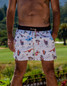 Baja Llama Men's Stretch Volley Shorts in A Very Dangerous Desert front view